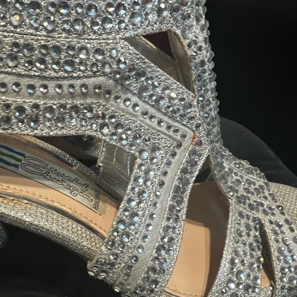 Silver High Heel Open-Toe Shoes with Intricate Straps - Picture 8 of 9